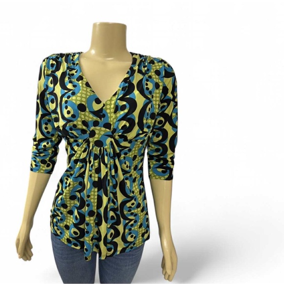 Bisou Bisou Blue and Green Abstract Top only top - Picture 15 of 15